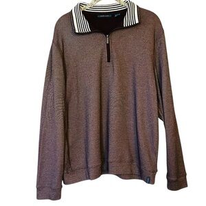 Perry Ellis Brown Pullover 1/2 Zipper Sweater‎ with Striped Collar
